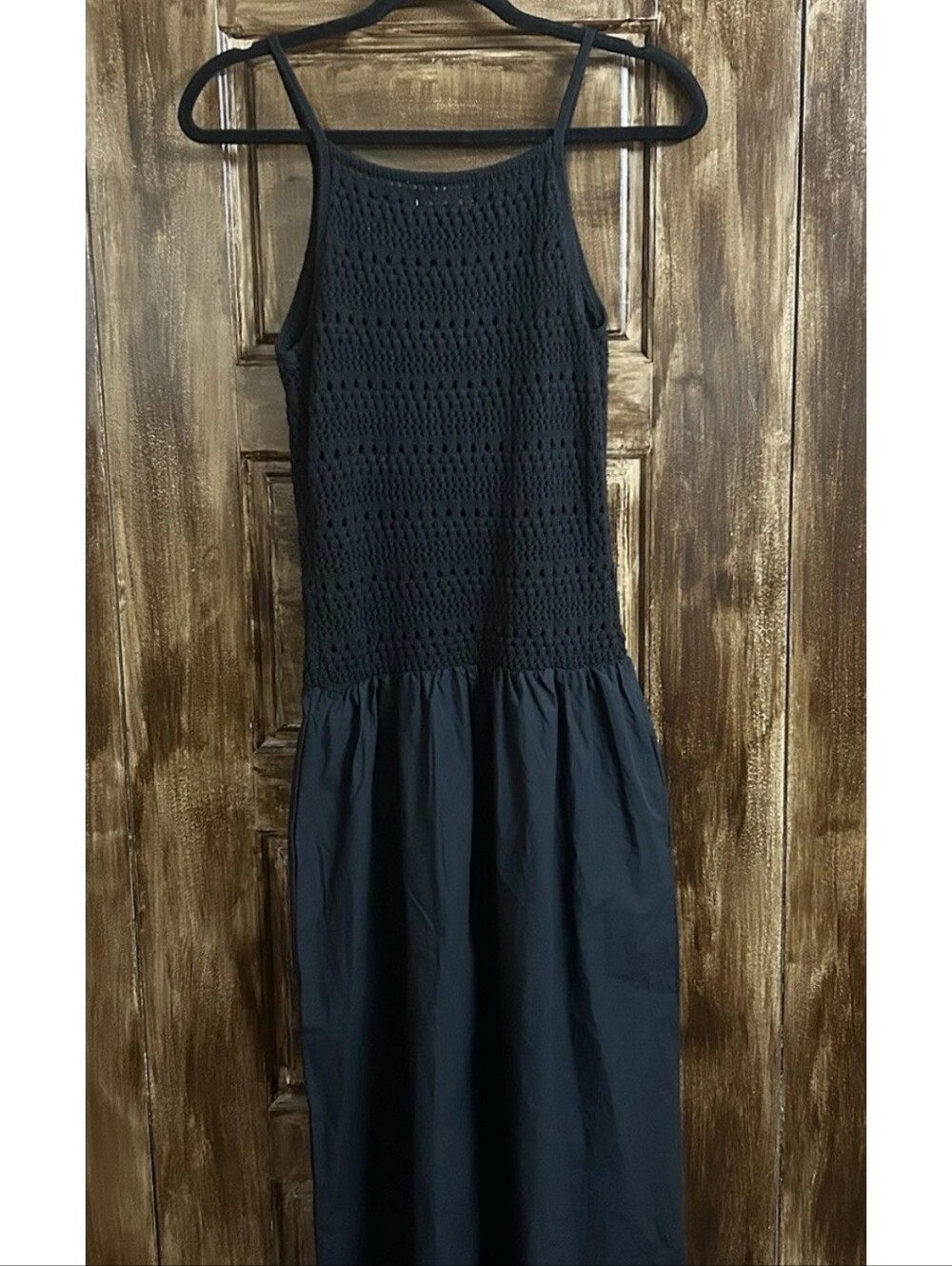NWT  Black Crochet Bodice Spaghetti-Strap Maxi Dress